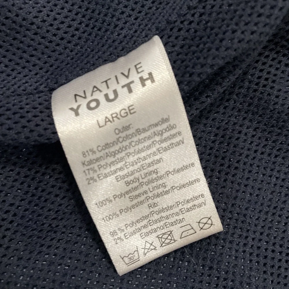 Native Youth Revolve Mens Large Bomber Jacket Coat Blue Full Zipper Pockets‎